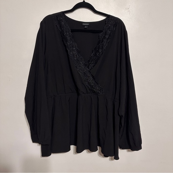 Torrid Lace Trim Babydoll Long Sleeve Blouse Size 4X Black - Picture 3 of 6